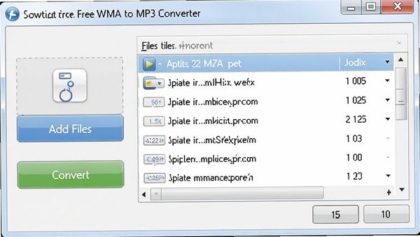 Jodix Free WMA to MP3 Converter �������ͼ����ʾ�����ļ���ť��ת����ť���ļ��б���������������