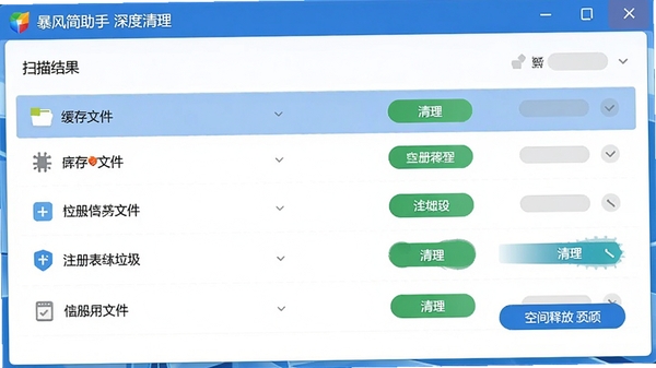 �������������������棬��ʾɨ���������б������������ļ�����ʱ�ļ���ע��������ȣ�����������ť�Ϳռ��ͷ�Ԥ����