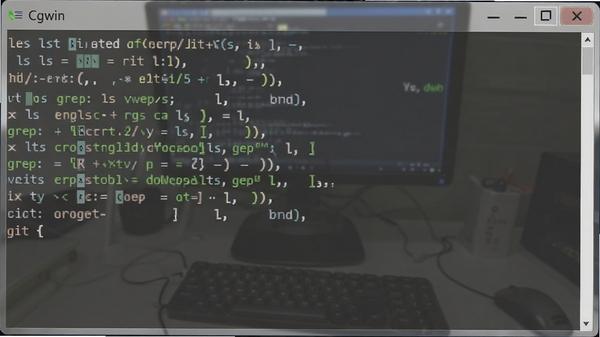 չʾCygwin�ն�������ls��grep��git������Ľ��棬���ڰ�͸������ʾ��ɫ�ı����