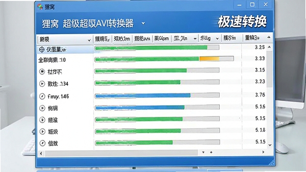 ���ѳ���AVIת�������н��棬��ʾ����������ת���б��������������ƽ�������Ϊǳ��ɫ�칫���棬�����������ɫΪ��ɫ�������С�����ת����������ʶ