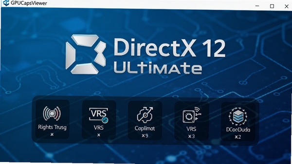 GPUCapsViewer���DirectX���Խ��棬��Ļ������ʾDirectX 12 Ultimate��ʶ���·��г�����׷�١�VRS������ͼ�꣬����Ϊ������ɫ�Ƽ�����������Ԫ�ظ��������������Χרҵ���ִ�