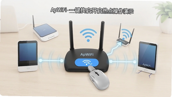 ����·������ApWiFiһ�������ȵ������ʾ���������ť����Χ�豸�ɹ�����WiFi�Ķ���Ч������������������ǿ�����������