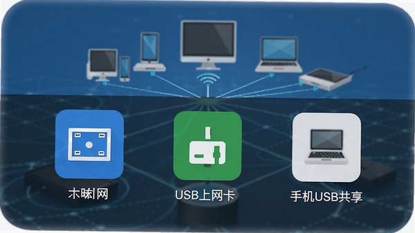 ApWiFi���ӷ�ʽѡ����棬��ʾ��̫����USB���������ֻ�USB��������ͼ�꣬����Ϊ���豸����ʾ��ͼ�������ֱ��