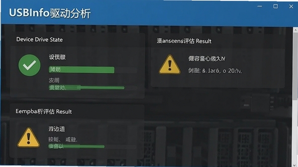 USBInfo��������ҳ�棬��ʾ�豸����״̬�ͼ��������������������ɫ�Թ��ͻ�ɫ����ͼ��