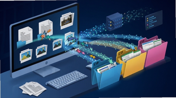 VOW Desktop���ܷ��๦��ʾ��ͼ������չʾAI���������Զ�������ɢ����ĵ���ͼƬ�������ק����Ӧ�Ĳ�ɫ�����ļ����У������������������ӣ������Զ����������̡�