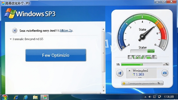 Windows XP SP3 �����Ż����������ͼ��չʾһ���Ż���ť��ϵͳ״̬�Ǳ��̣������������������ɫ��ͻ��רҵ�������ԡ�