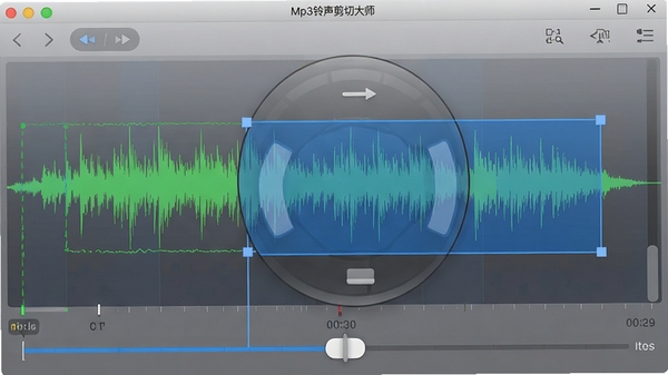 Mp3�ֻ��������д�ʦ���������У���Ƶ����ͼ���Ŵ���ʾ����ɫ���������ǳ���ѡ�е�����Ƭ�Σ�ʱ�����ϵ���ק���������ɼ�������Ϊ��͵Ľ����ɫ��ͻ�����ε���ɫ����ɫ����������ɾ��Ҿ۽��ڱ༭����