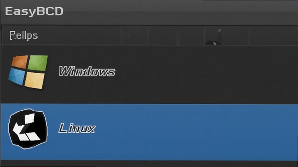 EasyBCD�������б���ͼ����ʾWindows��Linux˫ϵͳ��Ŀ��ÿ����Ŀ��ͼ������ƣ�����Ϊ��ɫ���棬������ǰѡ����