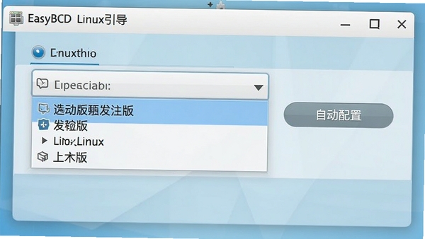 EasyBCD����Linux������Ŀ�Ĳ������棬չʾ�����˵�ѡ��Linux���а棬�Ա��С��Զ����á���ť������Ϊǳ��ɫ���䣬����Ԫ������������ִ�