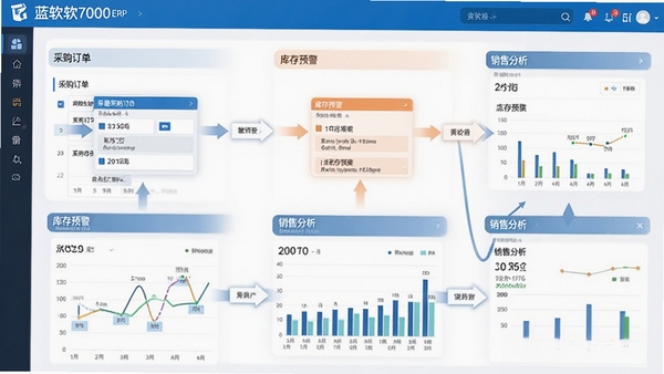 ����7000ERP��Ӧ���������棬չʾ�ɹ����������Ԥ�������۷����ȣ�����������ͼ�����ݿ��塣