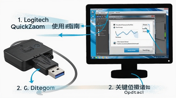 Logitech QuickCamʹ��ָ��ʾ��ͼ��չʾ���ӵ��Ե�USB�ӿڣ���Ļ��ʾ�������ý��棬��ע�ؼ���������