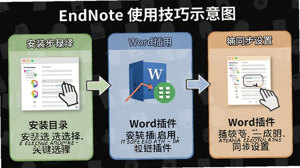 EndNoteʹ�ü���ʾ��ͼ��չʾ��װĿ¼ѡ��Word������ú�ͬ�����õȹؼ����裬ͼ�Ĳ�ï