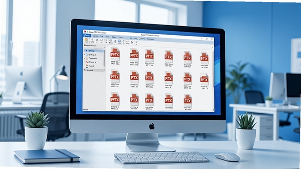 һ���ִ��칫���泡����������Ļ��ʾBatch PPTX TO PPT Converter�������棬�������������ж��PPTX�ļ���������ת��ΪPPT��ʽ������Ϊ��������İ칫�ң�ɫ������ɫ�Ͱ�ɫΪ����ͻ����Ч����ݵİ칫��Χ��