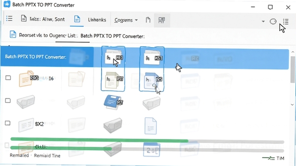չʾBatch PPTX TO PPT Converter������ק�ļ���ת���б��Ķ�̬�����ͼ�������ק����ļ���������ʾ��������ʣ��ʱ�䣬����Ϊ�������������������ڡ�