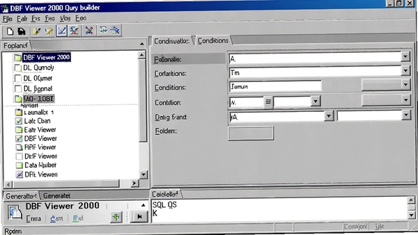 DBF Viewer 2000��ѯ���������棬����ֶ��б����Ҳ������������򣬵ײ���ʾ���ɵ�SQL��䣬ͻ�����������ݲ�ѯ�����רҵ�ԡ�