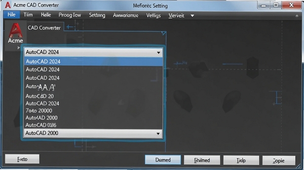 Acme CAD Converter�汾ת�����ô��ڣ�������ʾAutoCAD 2024��2000�汾�����˵�