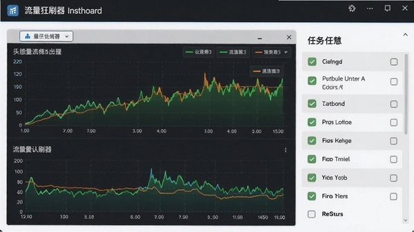 网站流量狂刷器主界面截图,展示流量监控图表和任务列表