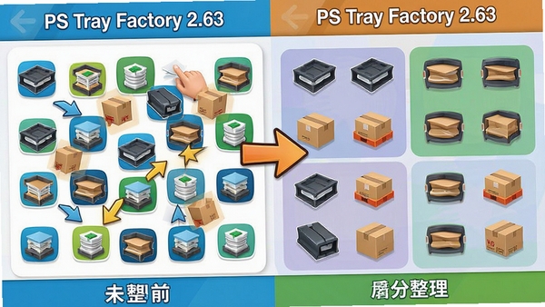 PS Tray Factory 2.63����ͼ�����ܷ�����ʾ�����Ϊδ����ǰ������ͼ�꣬�Ҳ�Ϊ������ķ������У���ͷָʾ��ק����������ɫ�����������������ע������