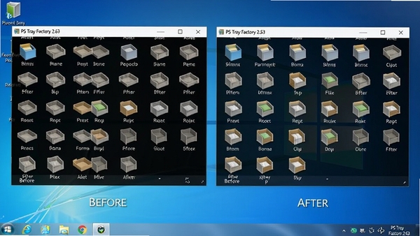 PS Tray Factory 2.63�������ͼ��չʾ����ͼ������ǰ��ĶԱ�Ч��������ΪWindows���棬������������ͼ���������룬ͻ���������ܡ�