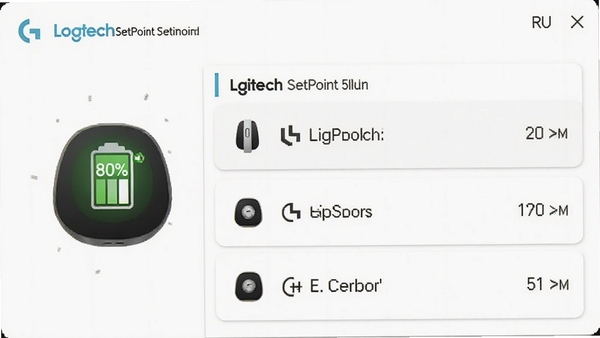 Logitech SetPoint������ؽ��棬���ͼ����ʾ80%���������г����������ӵ��޼��豸��������ÿ�Ƭʽ��ƣ���ϢһĿ��Ȼ������Ϊ�ɾ��İ�ɫ��