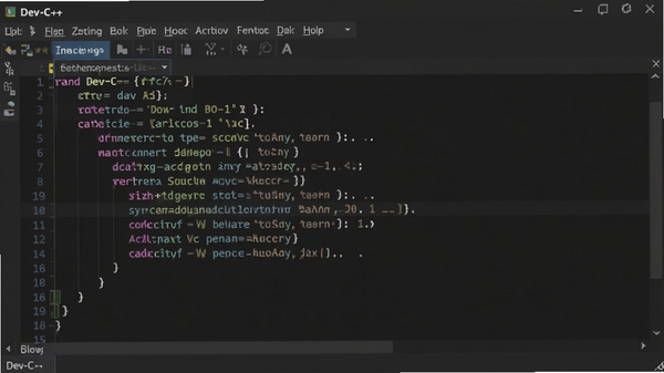 Dev-C++����༭���棬��ʾ�﷨�������Զ�����Ч��������Ϊ��ɫ���⣬���������ɼ�