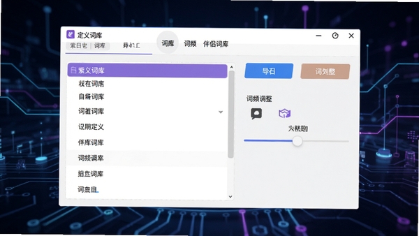 �Ϲ�ƴ�����뷨���´ʿ�������棬չʾ�Զ���ʿ�����б������뵼����ť����Ƶ�������飬��������ֱ�ۣ��Ƽ��б���