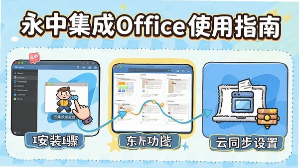 ���м���Officeʹ��ָ�ϲ�ͼ��չʾ������װ���衢���ܲ��֡���ͬ�����õȣ����Ϊ��ָͨ�ϣ�ɫ�����죬��ע����