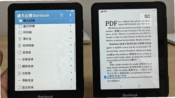 ʢ������Bambook�Ķ���������д�����չʾ��ʽת���б����Ҳ���ʾһ��PDF�鼮��ת��Ϊ���ı��������Ű��ĶԱ�Ч����ǿ�����������ʡ�