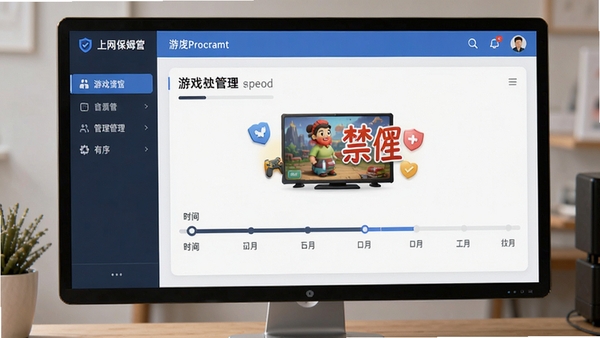 上网保姆应用管控界面,展示游戏程序被禁用状态,时间轴清晰,界面友好,突出管理的有序性。