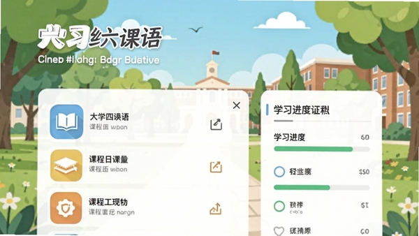 ����Ӣ���ѧ������ѧϰƽ̨�����棬չʾ�γ��б���ѧϰ���ȣ�����Ϊ����У԰�磬ɫ����������ƽ����ƣ�ͻ��������������Ĺ���ģ�顣