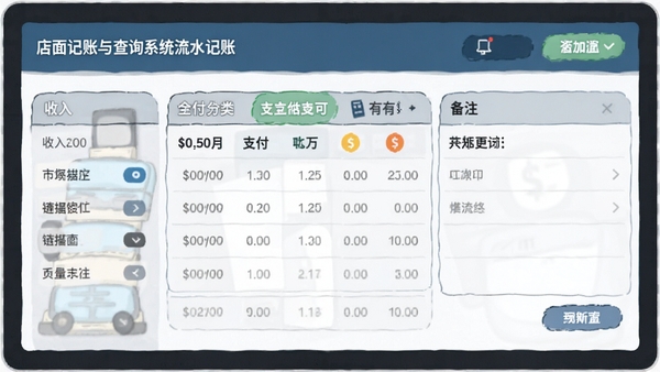 ����������ѯϵͳ��ˮ���˽��棬��ʾ����֧�����ࡢ֧����ʽͼ��ͱ�ע����UI��Ƽ�࣬��ҵ�廭���