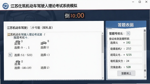 ���ջ�������ʻ�����ۿ���ϵͳģ�⿼�Խ��棬��ʾ����ʱ�ʹ��⿨����ĿΪѡ���⣬����������רҵ