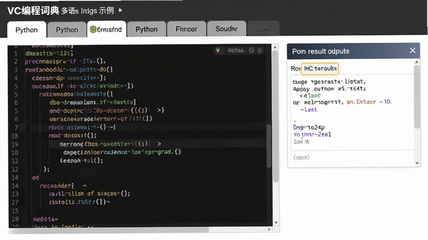 VC��̴ʵ������ʾ��ҳ�棬չʾ��ͬ������Ա�ǩҳ����ǰѡ��Python�����������ʾ���Ա������н���������
