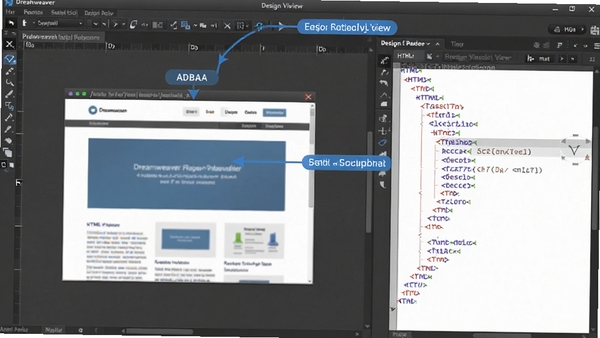 Dreamweaver �����ͼ����קʽ�༭��ҳԪ�أ��Ҳ���ʾʵʱ���ɵ� HTML ���룬�������������ܱ�ע����ɫ������ʾ�����ͼ��ť