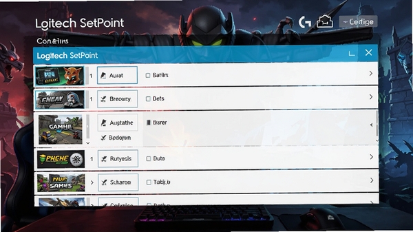 Logitech SetPoint ��Ϸģʽ���ý��棬չʾΪ��ͬ��Ϸ���ö��������ļ����б�������Ϊ��Ϸ���ɫ������