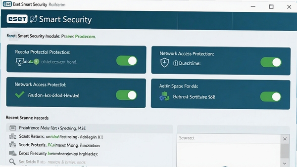 һ��Eset Smart Securityʵʱ��������ͼ��չʾ�ļ�ϵͳʵʱ������������ʷ����ȿ��ؾ��ѿ���������ʾ���ɨ���¼����������չʾ����ģ������״̬