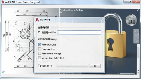 AutoCAD OwnerGuard����Ȩ�����ý��棬��ʾ���������Ȩ�޹�ѡ���ʱ������ѡ�����Ϊ����ͼֽ�밲ȫ��ͼ��