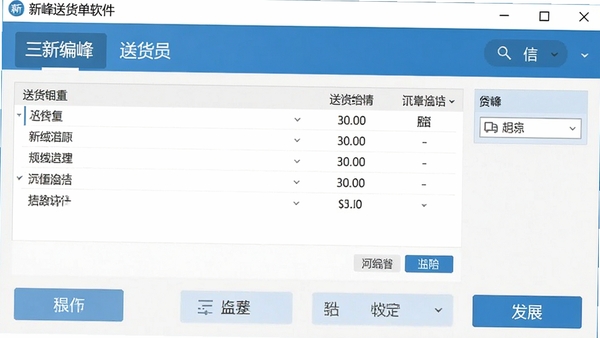 新峰送货单软件电脑版主界面截图,展示简洁的送货单编辑区域和功能按钮布局