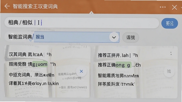 英汉词典王智能搜索功能演示截图,展示输入相似单词后系统自动纠正并推荐正确拼写及释义,界面清晰展示对比结果