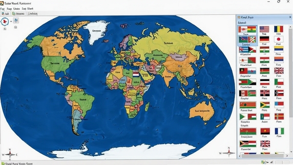 世界各国地图与国旗2软件界面截图,展示全球地图与国旗列表