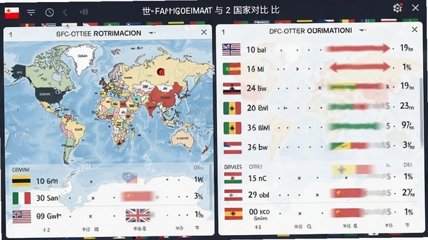 世界各国地图与国旗2国家对比功能截图,展示多国数据并列对比