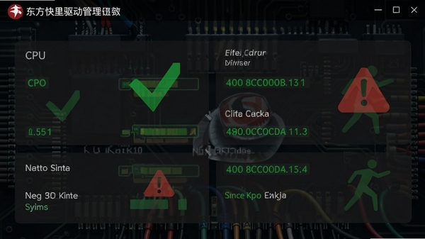 �����쳵�����������棬��ʾCPU���Կ����������豸����״̬������Ϊ��·��������������ɫ�Թ����ɫ����ͼ�꣬����רҵά���С�