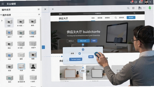 ��̨���ӻ�ģ��༭���棬���Ϊ����⣬�Ҳ�ΪʵʱԤ������վ��ҳ���û���ͨ����ק��ʽ������Ӧ��������λ�ã���������������������