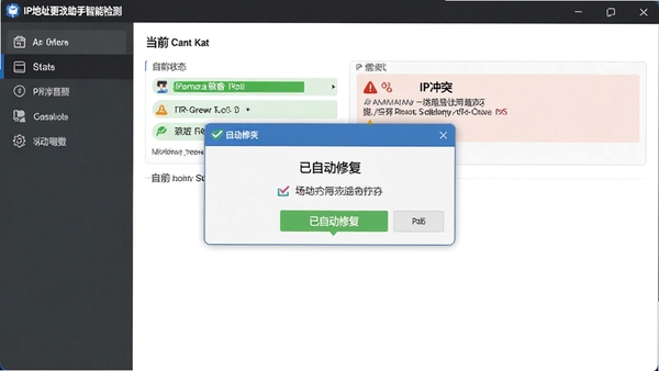 IP��ַ�����������ܼ����棬��ʾ��ǰ����״̬��IP��ͻ���棬�����������Զ��޸�����ʾ����