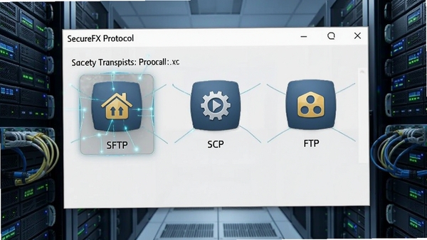 SecureFXЭ��ѡ����棬չʾSFTP��SCP��FTP��Э��ѡ��ͼ�꣬����Ϊ������������ͻ����ȫ��������������רҵ��