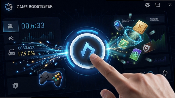 Game Boosterһ�����ٹ�����ʾ����ָ����������ϵ�Բ�μ��ٰ�ť����Χ�ж�̬����������Դ�ͷŵ��Ӿ���Ч