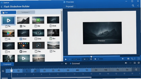 Flash Slideshow Builder������չʾ������زĿ⣬�Ҳ�Ԥ�����ڣ�ʱ����ײ����У����������ִ�����ɫ��Ϊ��