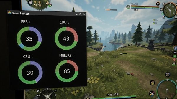 ������Ļһ����ʾGame Booster��ʵʱ���������������������չʾ��FPS��ֵ��CPU���ڴ�ʹ���ʵĲ�ɫ����ͼ���������Ǹ���Ŀ���������Ϸ����������ϸ����������