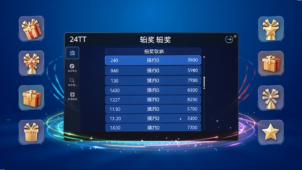 24TT�๦�ܳ齱����������չʾ������Ϊ�Ƽ������䣬�������Ļ��ʾ�����齱�����������в�ɫ��Ч�ͽ�Ʒͼ�꣬�������ִ������������л���
