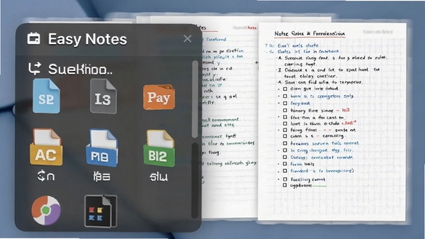 Easy Notes ���뵼��ѡ��˵���չʾ֧�ֵ��ļ���ʽͼ�꣬������ʾ���ʼ��ĵ������ֶ๦�ܼ�����